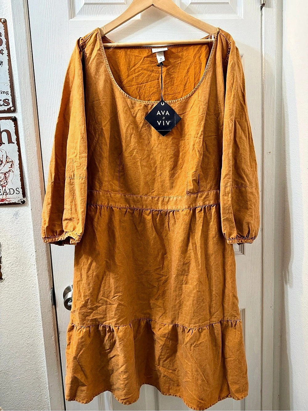 Ava & Viv Long Sleeve Midi Dress Orange Size 3X NWT